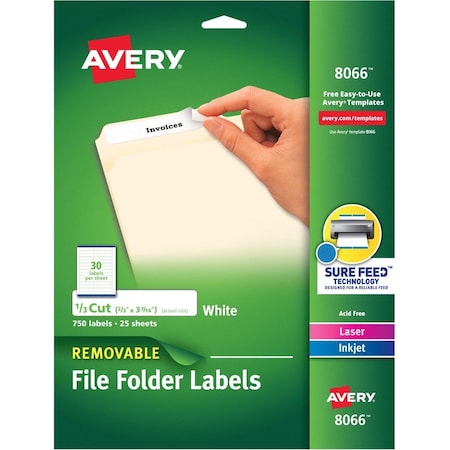 Avery Removable Filing Labels, Printable, 2/3"x3-7/16", 750/PK, WE PK AVE8066